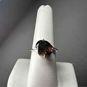 NWOT 9x11mm oval cut Smokey Quartz solitaire ring in solid sterling silver!